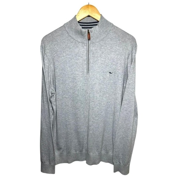 Vineyard Vines Men's Gray Quarter Zip Pullover Sweater Whale Logo Size L - Picture 2 of 6